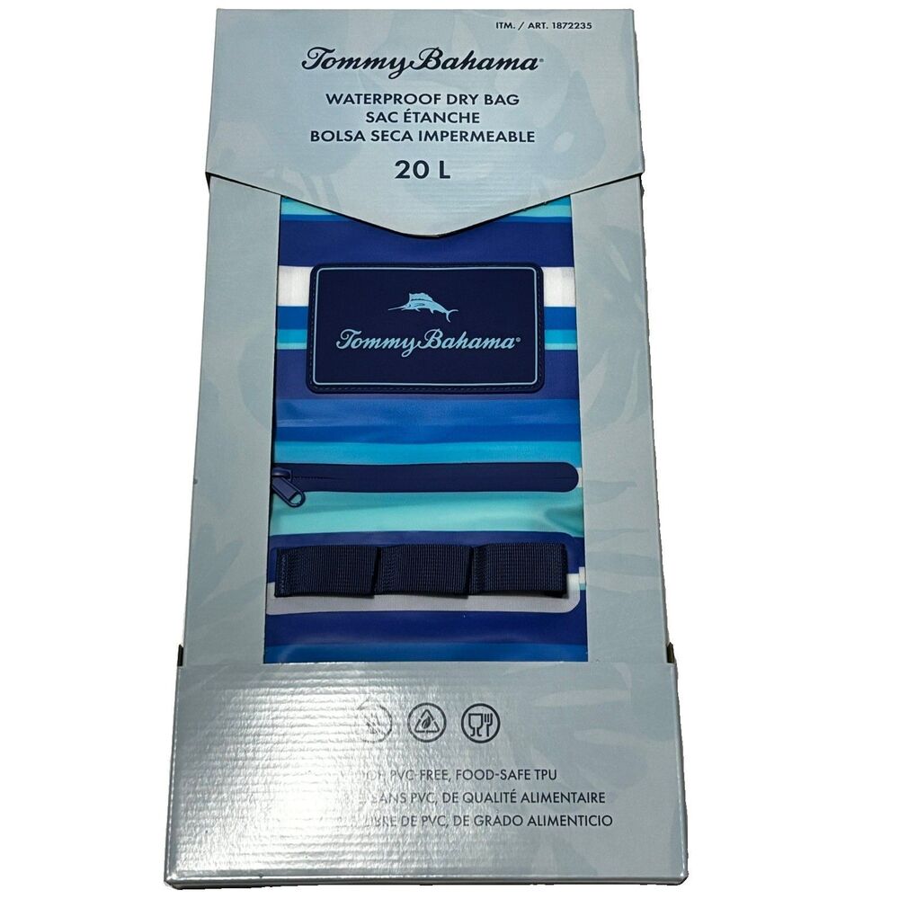 Tommy Bahama Waterproof Dry Bag Blue Multicolor Harbor Stripe PVC Free 20L NIP